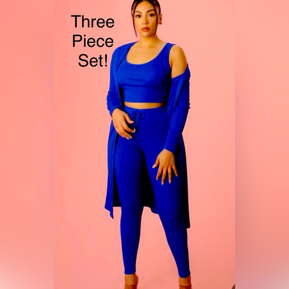 B127💙Stunning 3 piece royal blue set w/crop top;long jacket¥leggings! Gr8 set!